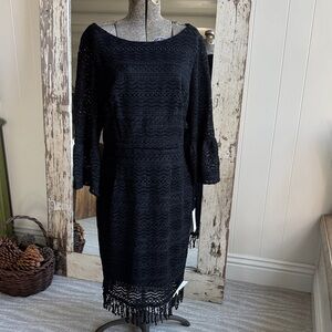 Adrianna Papell Black Lace Long Sleeve Dress